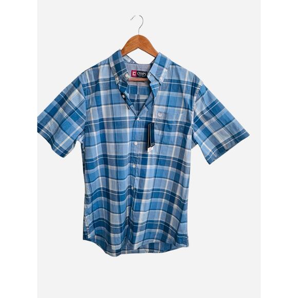 Chaps Men’s Blue Plaid Short Sleeve Button-Down Shirt – Size L NWT - Picture 5 of 12